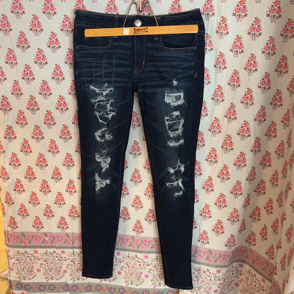 American Eagle Outfitters Dark Indigo Distressed Skinny Jeans